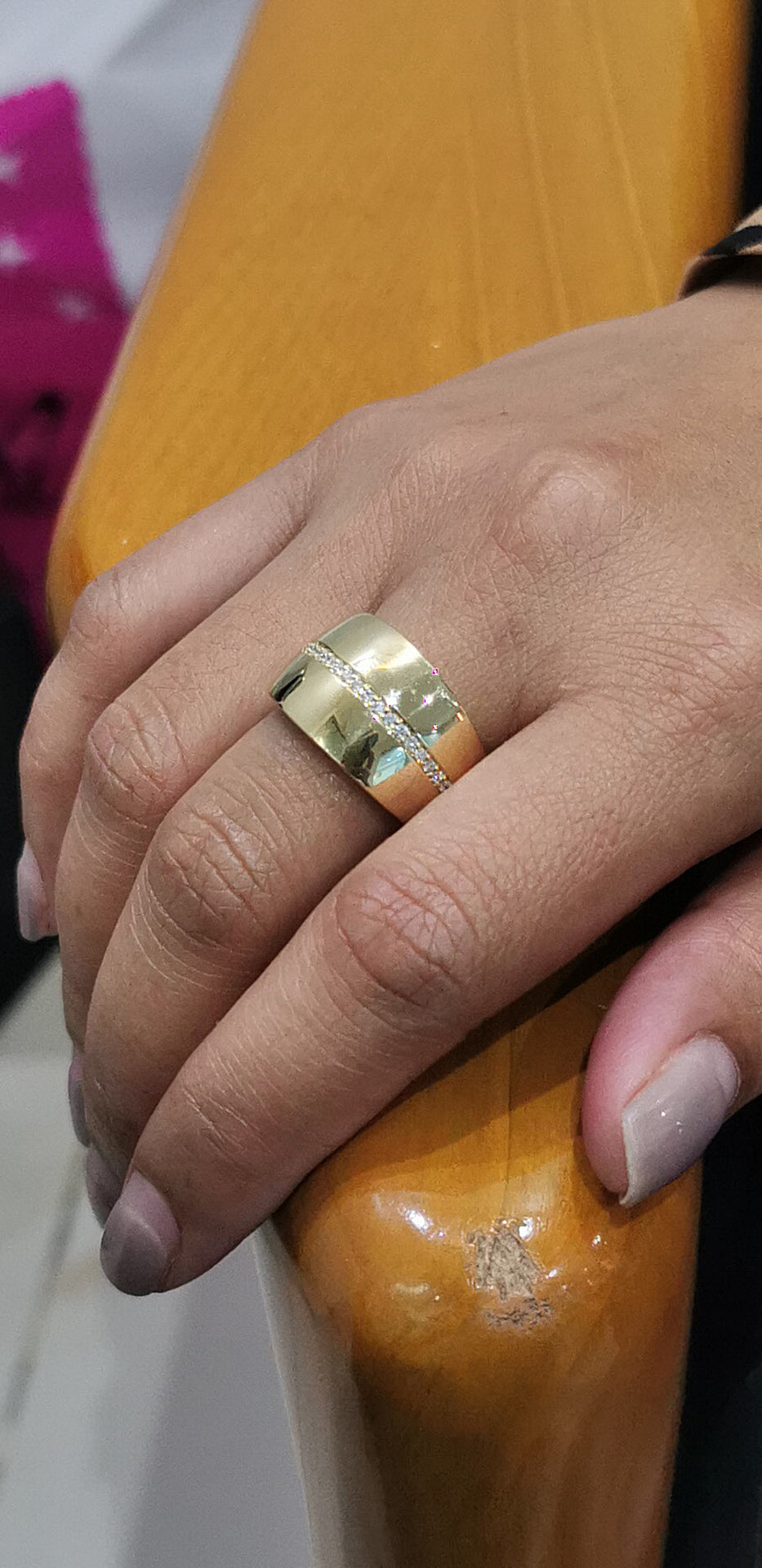 Cigar Wide Band Diamond Ring In 18k Yellow Gold.