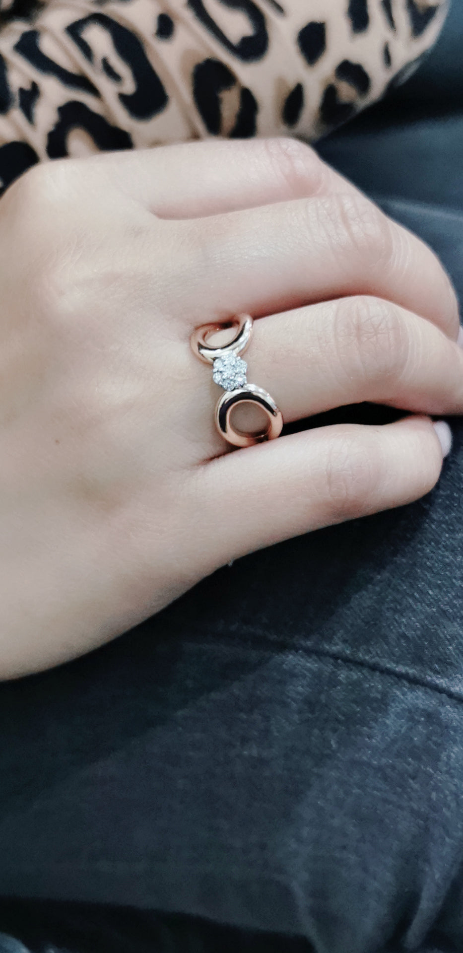 Cluster Set Diamond Ring With A Designer Rounded Wide Band In 18k Rose Gold.
