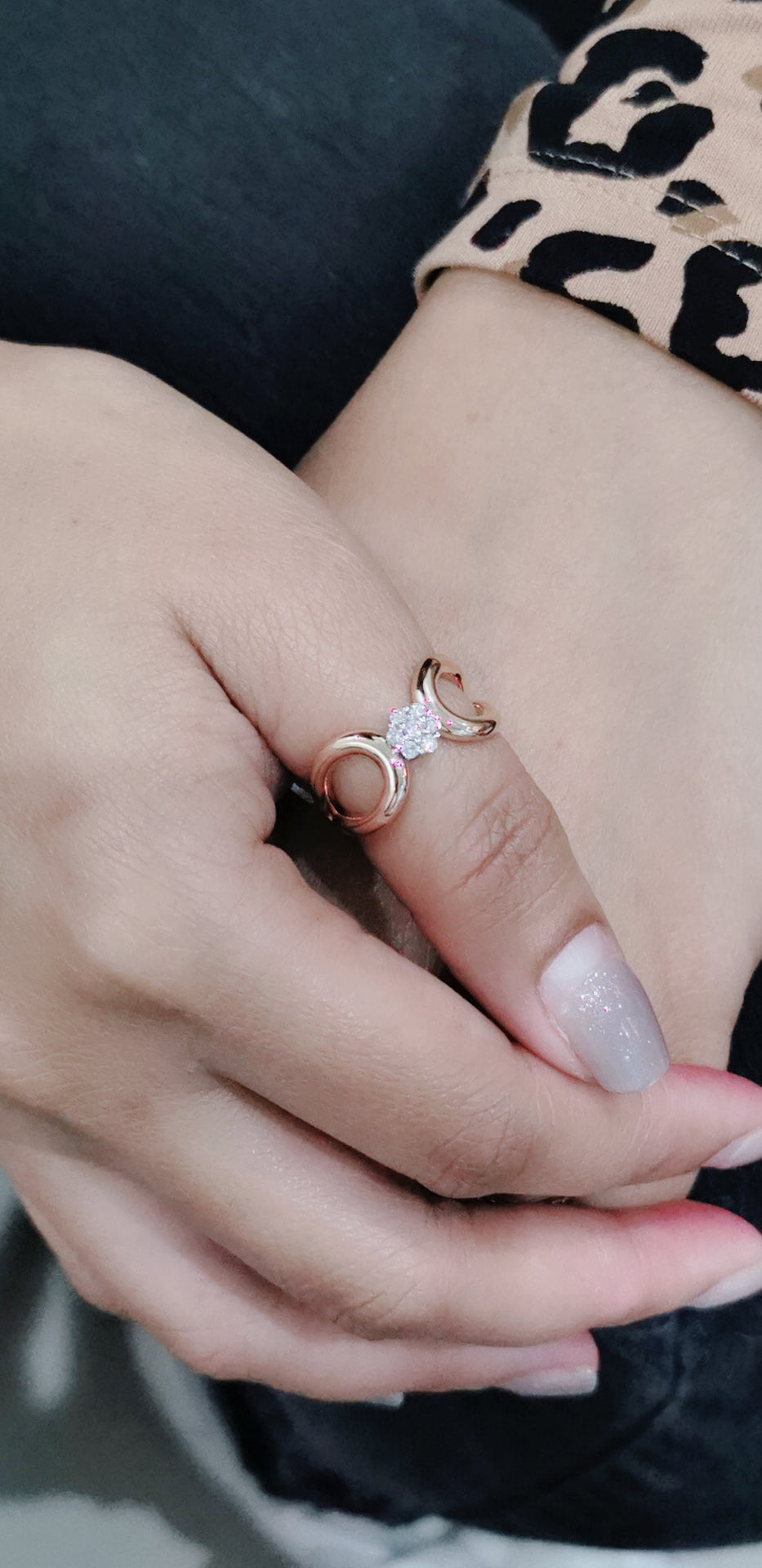 Cluster Set Diamond Ring With A Designer Rounded Wide Band In 18k Rose Gold.