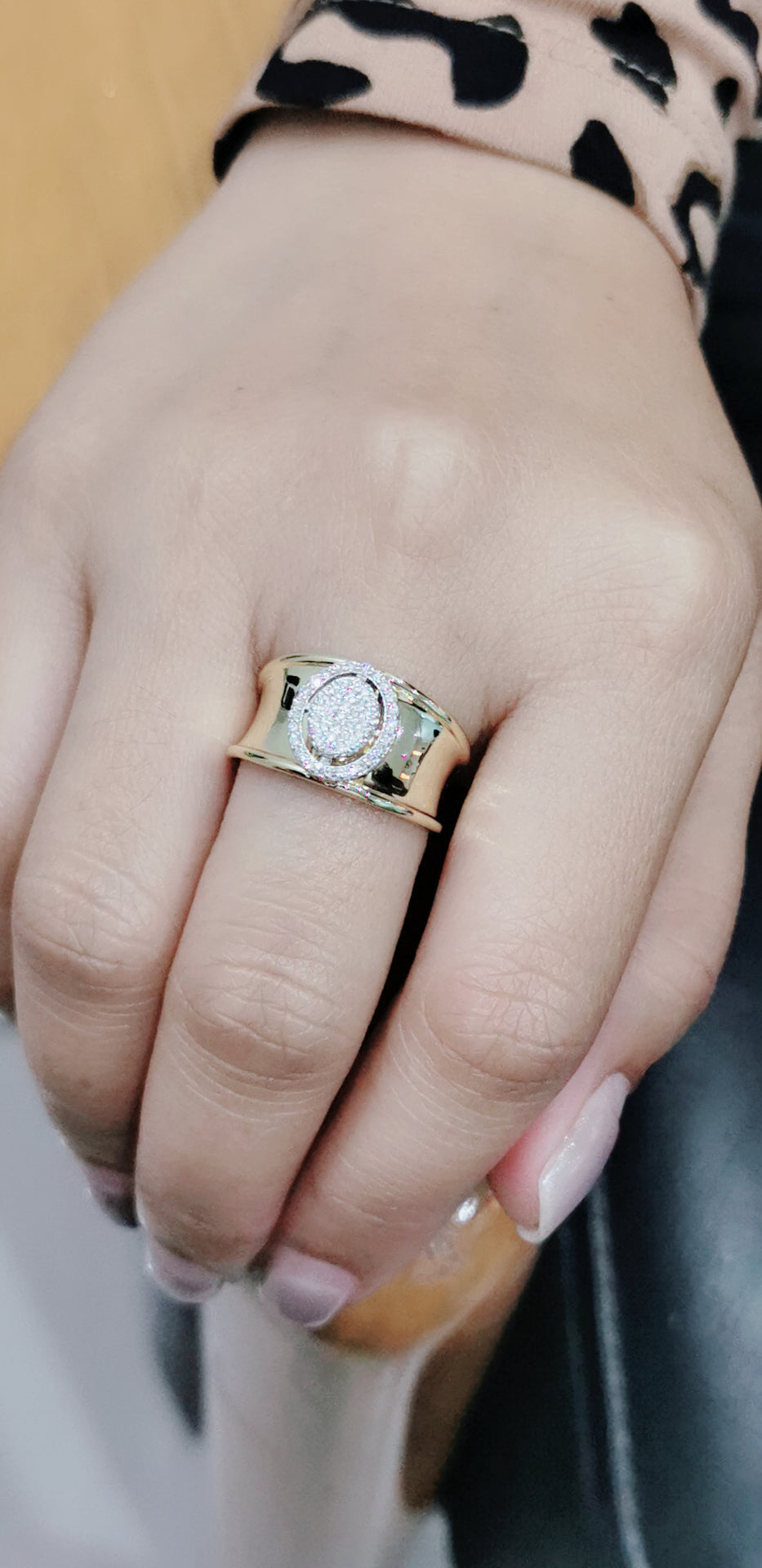 Cigar, Wide Band Diamond Cluster Ring In 18k Yellow Gold.