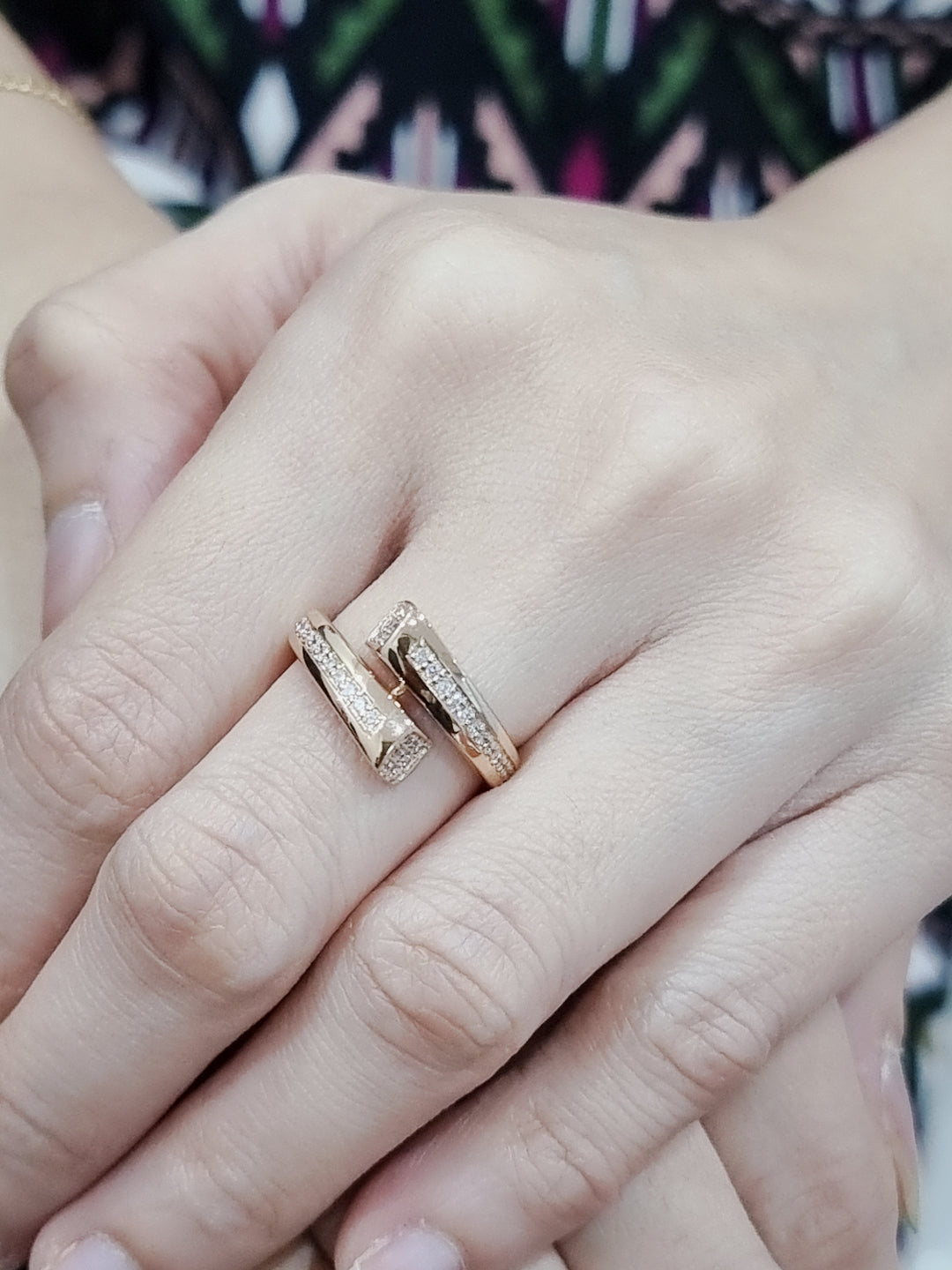 Open Cuff Diamond Ring In 18k Rose Gold.