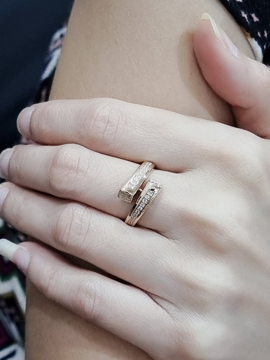 Open Cuff Diamond Ring In 18k Rose Gold.