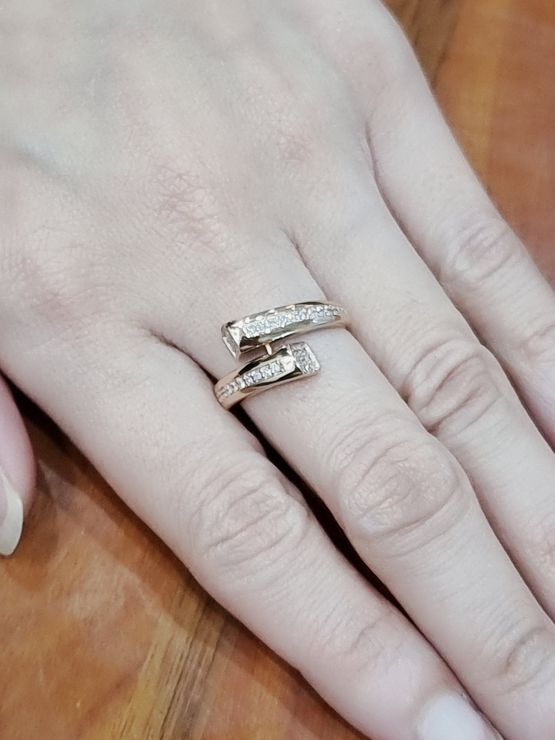 Open Cuff Diamond Ring In 18k Rose Gold.