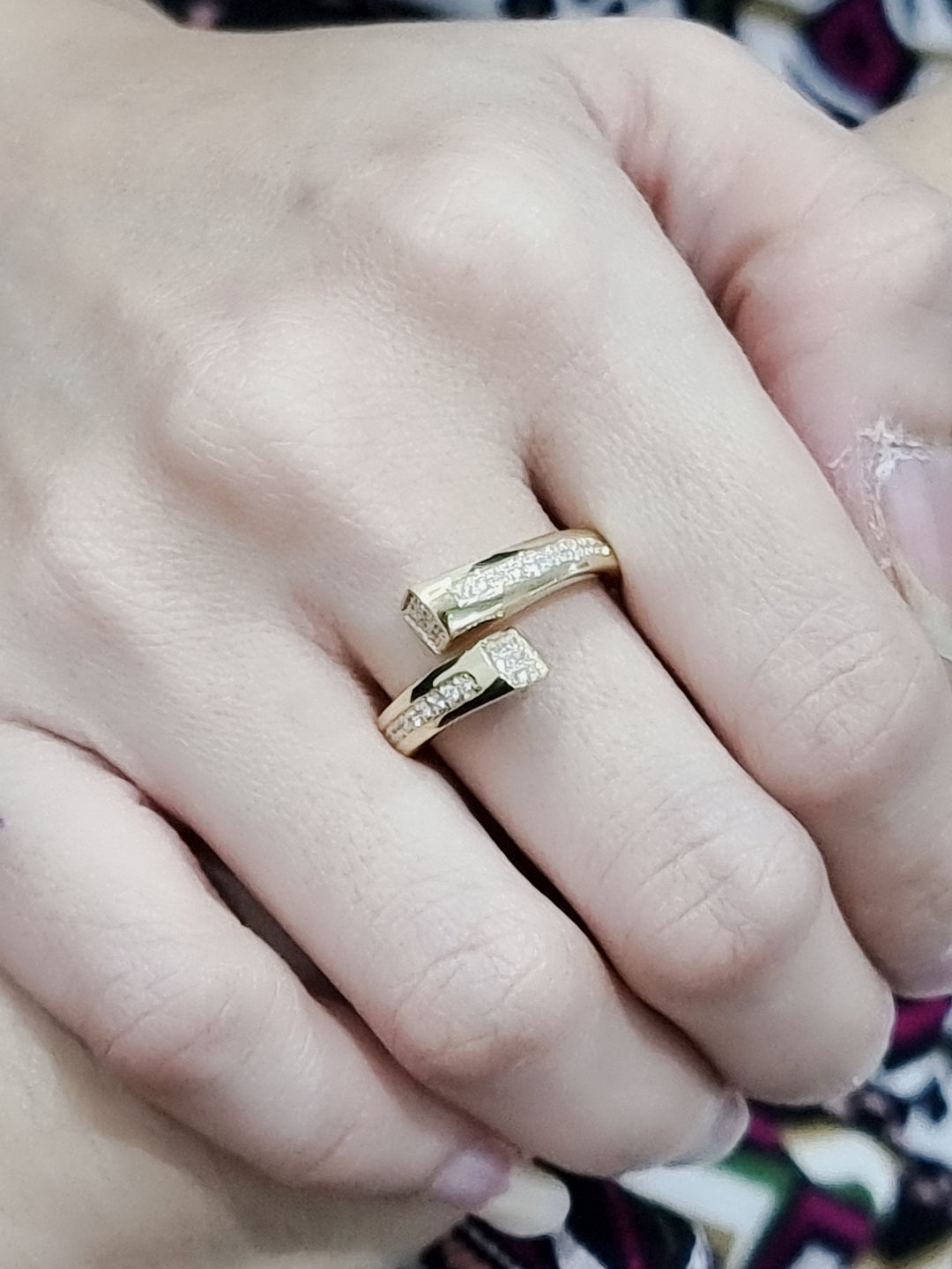 Open Cuff Designer Diamond Ring In 18k yellow Gold.