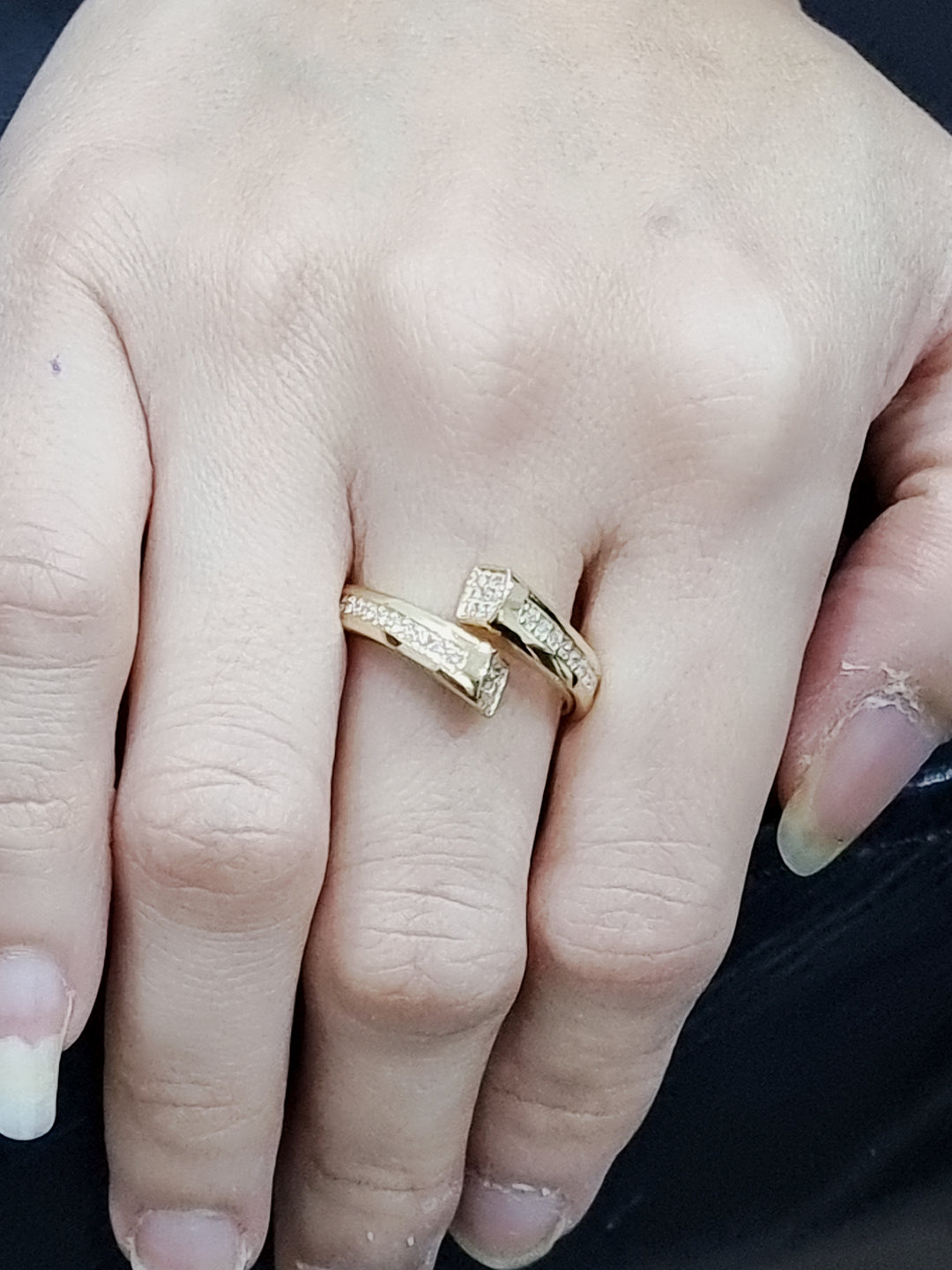 Open Cuff Designer Diamond Ring In 18k yellow Gold.