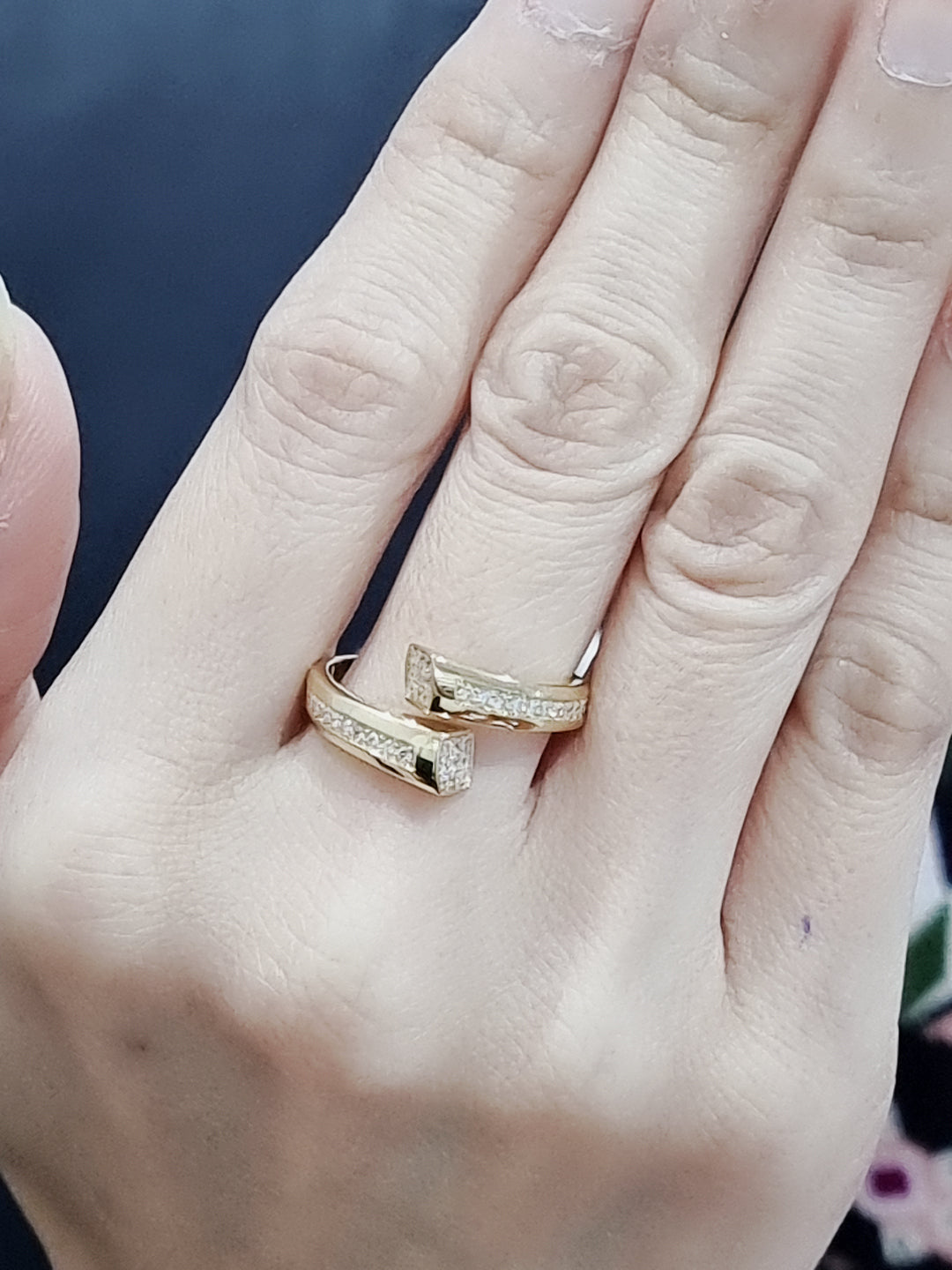 Open Cuff Designer Diamond Ring In 18k yellow Gold.