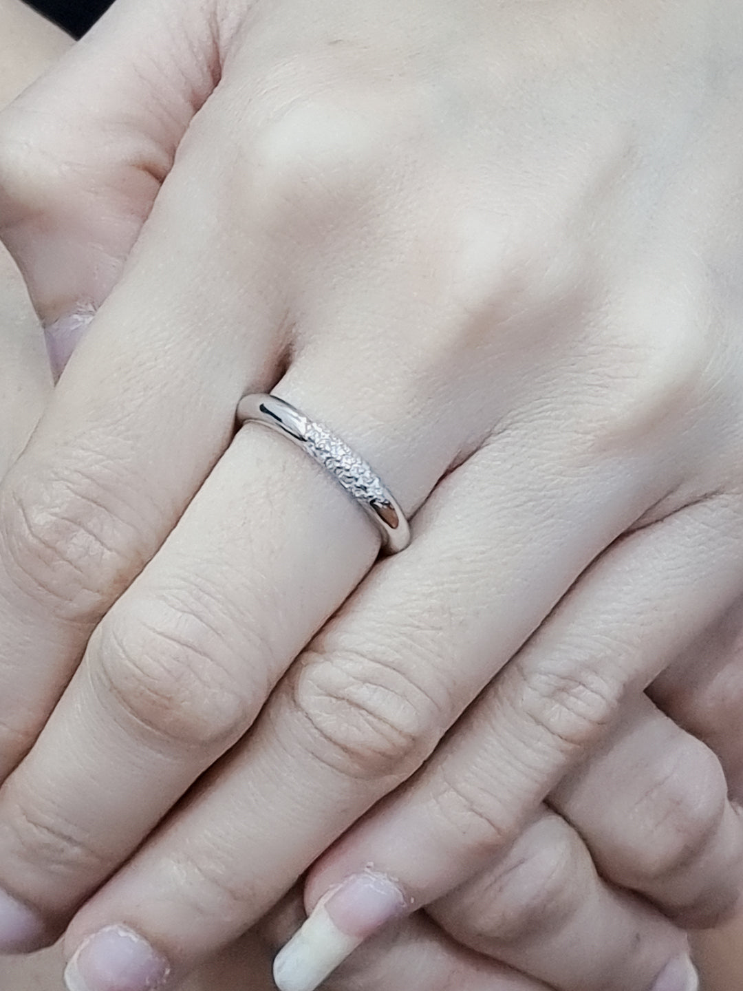 Half Eternity Cluster Set Diamond Wedding Band, Stack Ring In 18k White Gold.