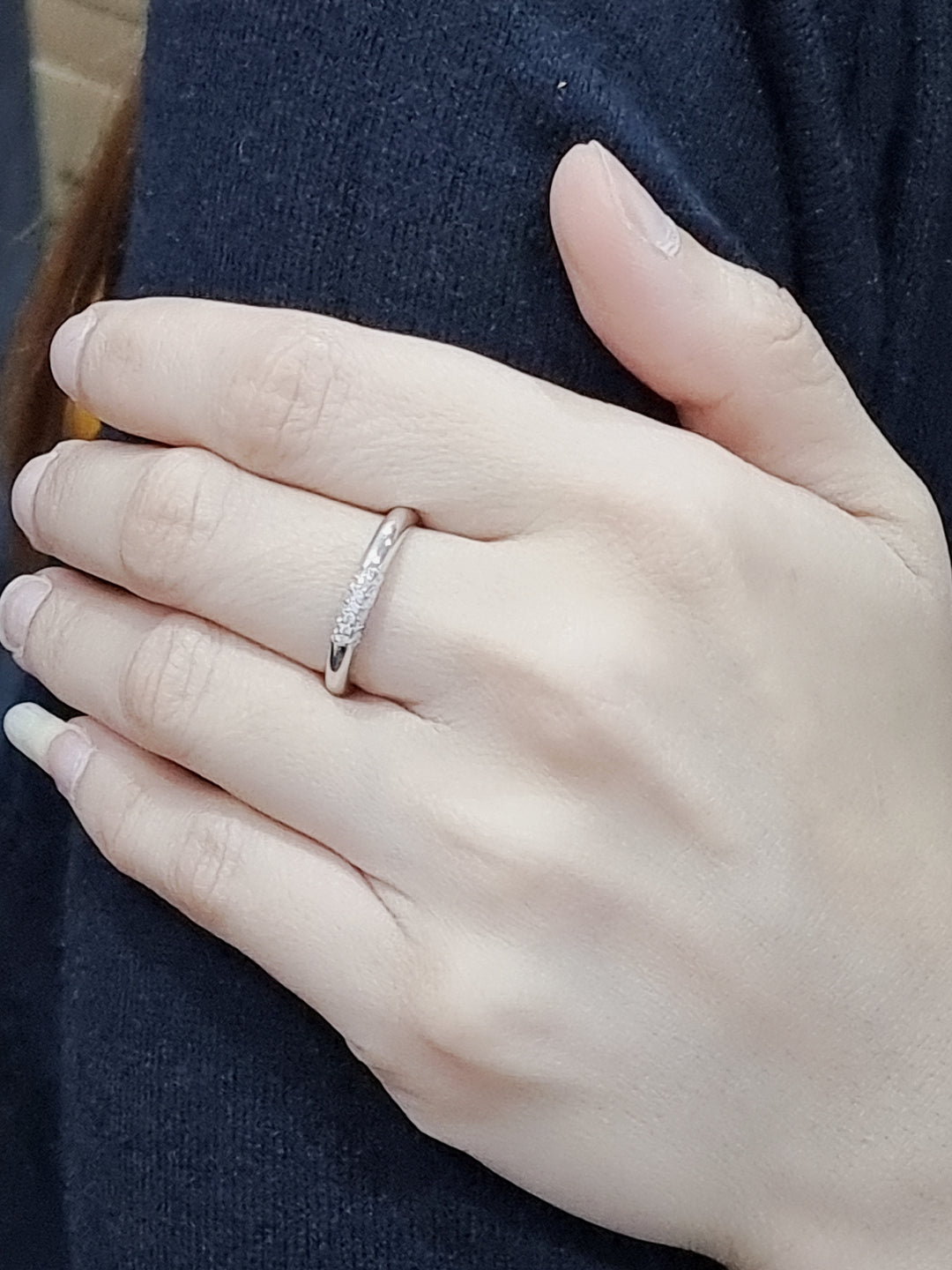 Half Eternity Cluster Set Diamond Wedding Band, Stack Ring In 18k White Gold.