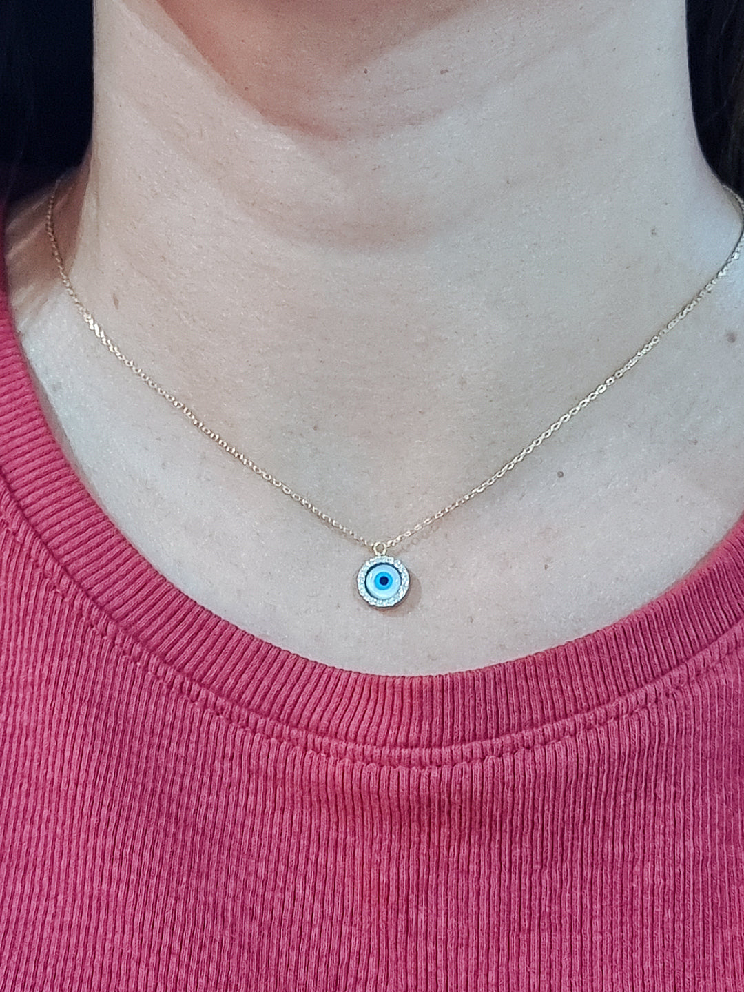 Evil Eye With Diamond Halo Pendant In 18k Yellow Gold With Chain.