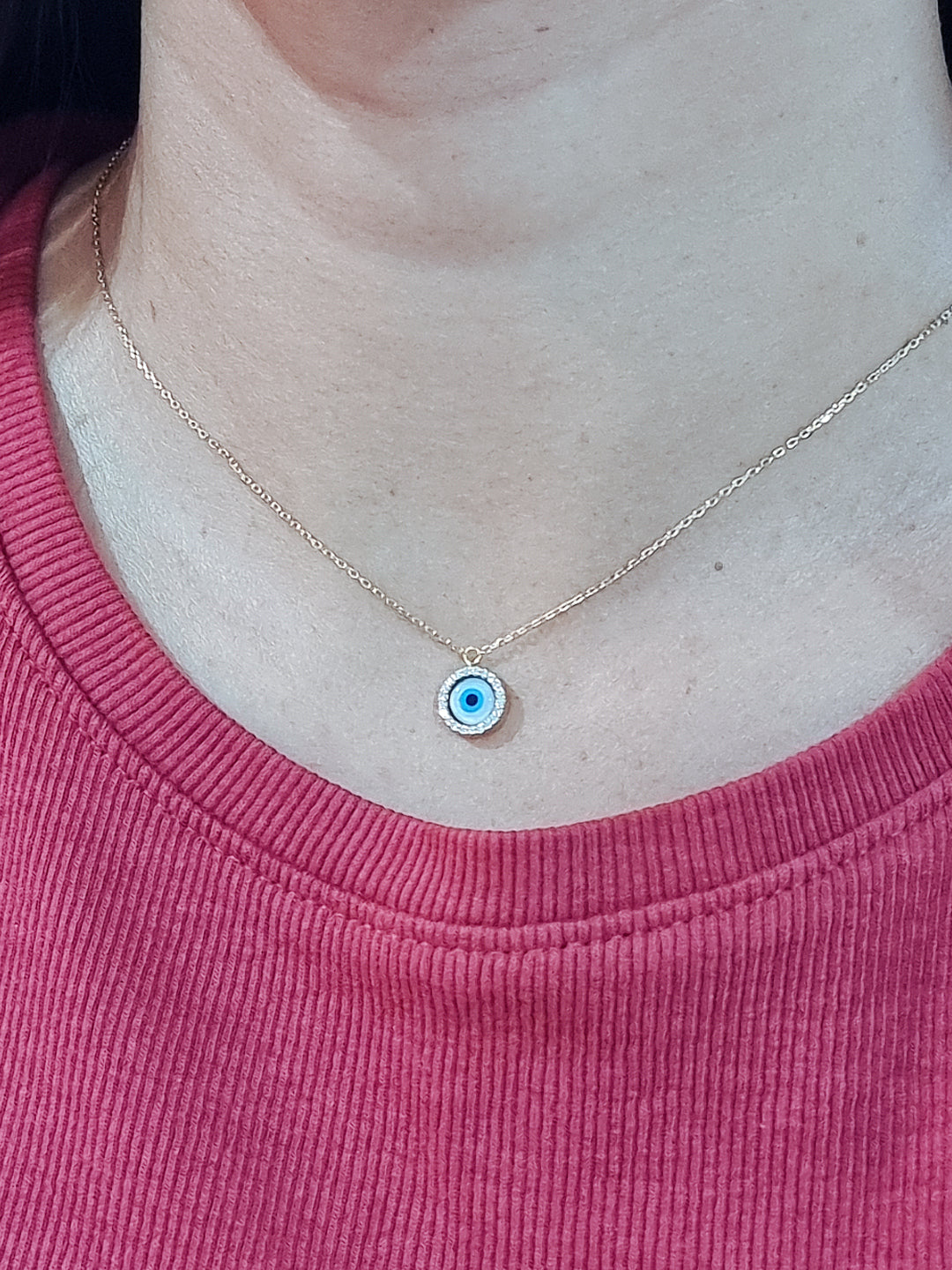 Evil Eye With Diamond Halo Pendant In 18k Yellow Gold With Chain.