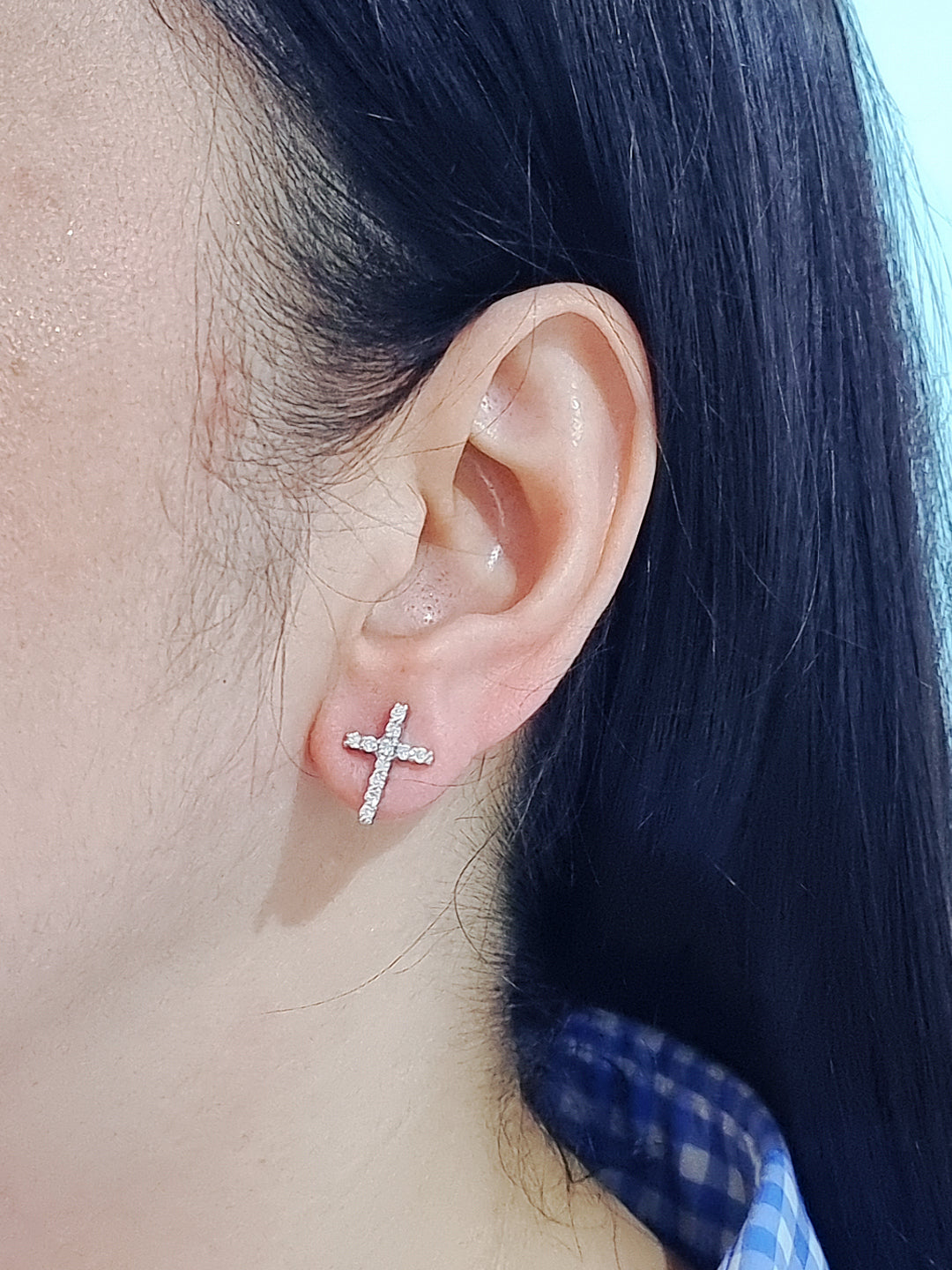 Diamond Cross Stud Earrings In 18k White Gold.