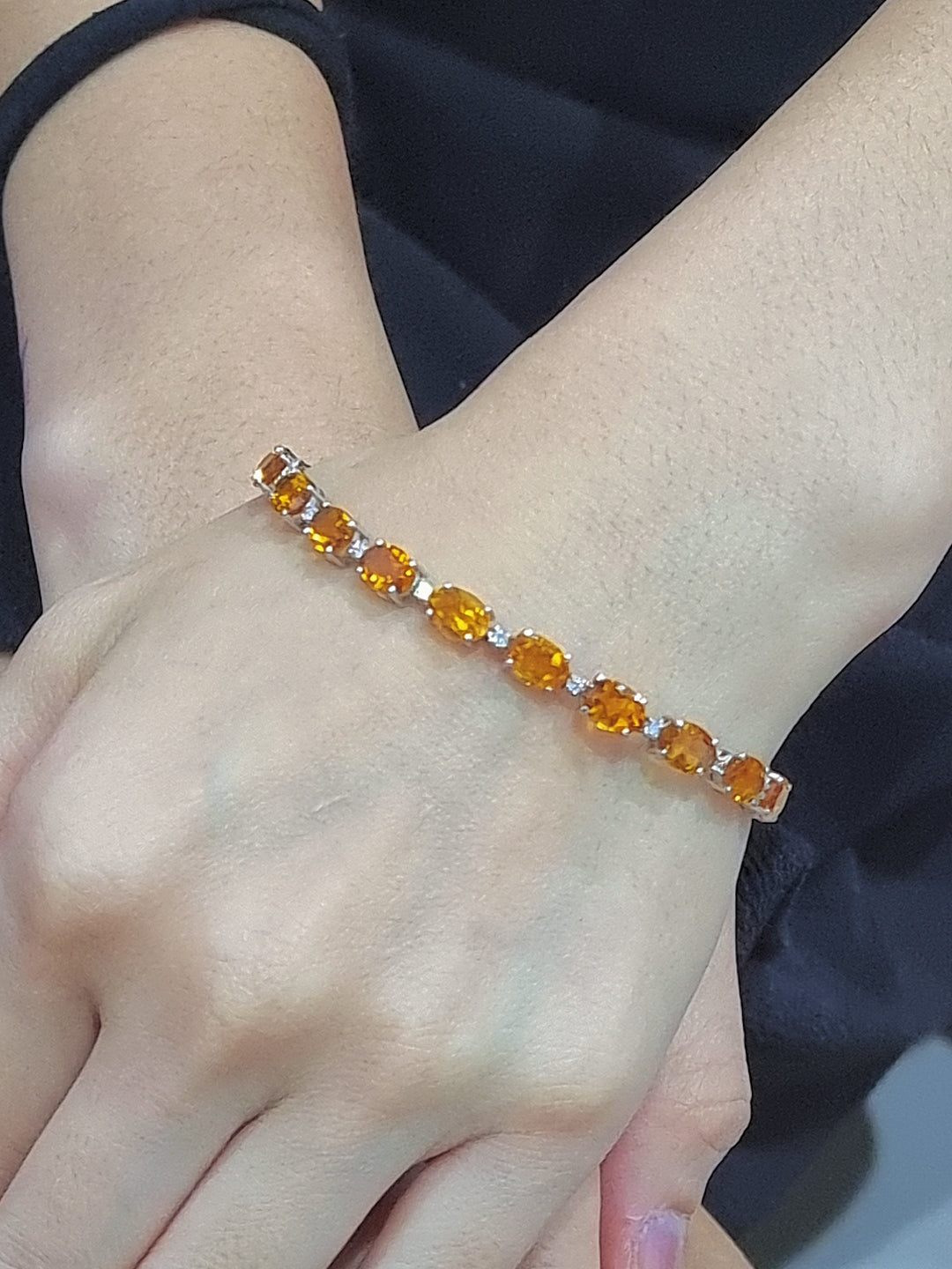 November Birthstone, Citrine And Diamond Tennis Bracelet In 18k White Gold.