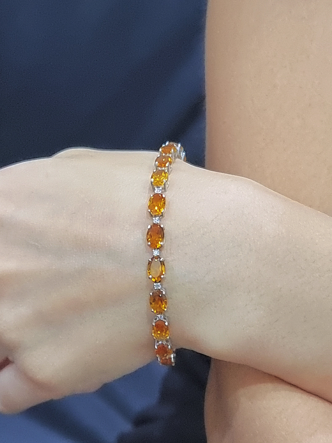 November Birthstone, Citrine And Diamond Tennis Bracelet In 18k White Gold.