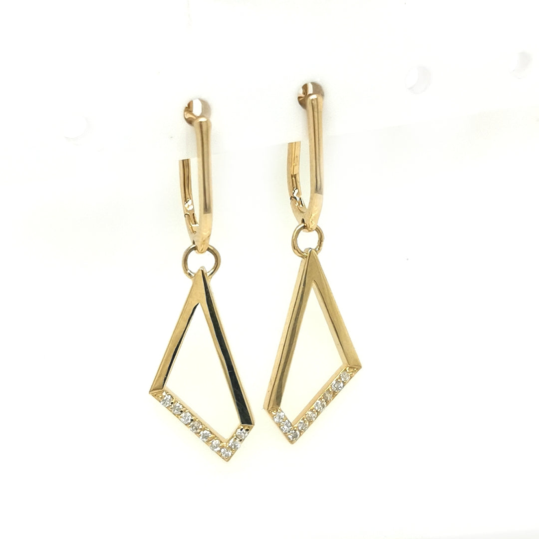 Geometric Pattern Diamond Earrings In 18k Yellow Gold.