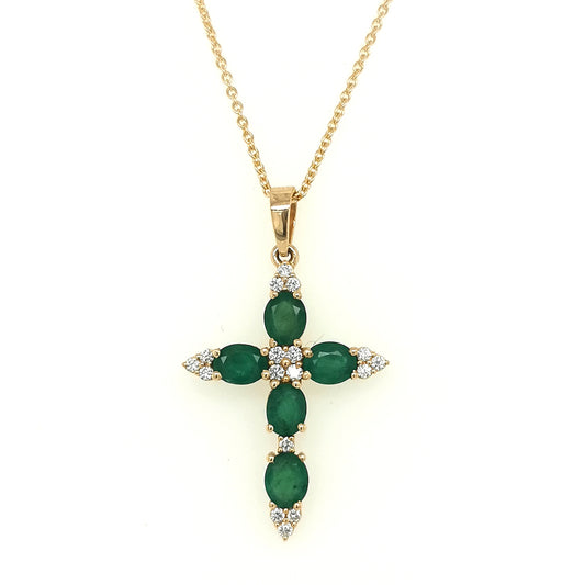 Emerald And Diamond Pendant In 18k Yellow Gold.