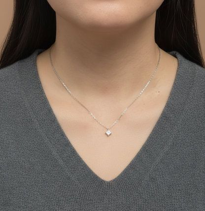 Princess cut diamond solitaire pendant 0.50 carat GIA certified in 18K white gold by Emirates Diamonds