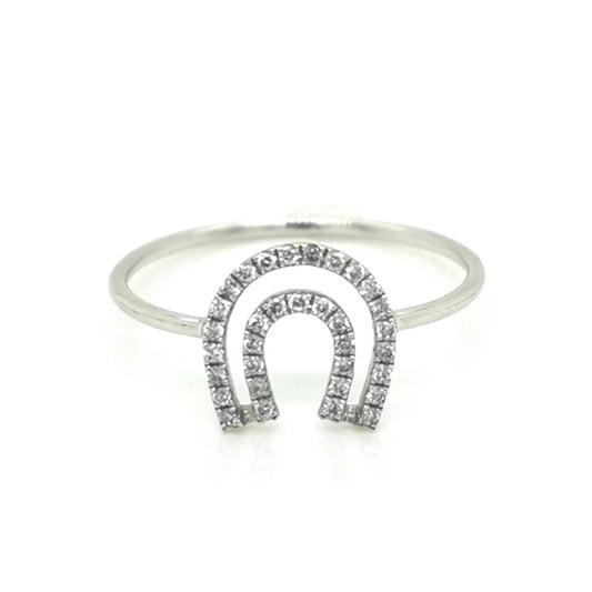 Horse Shoe Diamond Ring In 18k White Gold.