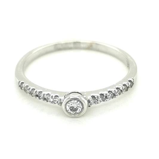 Bezel Set Diamond Ring In 18k White Gold.