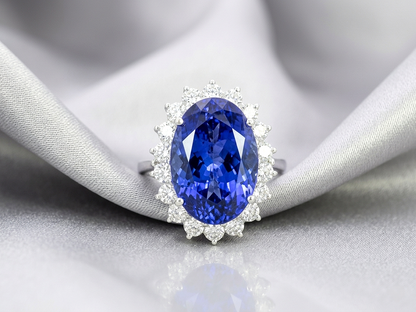 Oval Tanzanite & Diamond Statement Ring in 18K White Gold