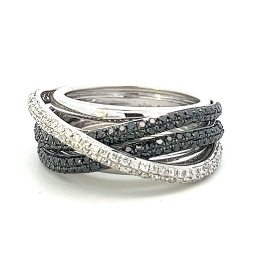 Black And White Diamond Ring In 18k White Gold.