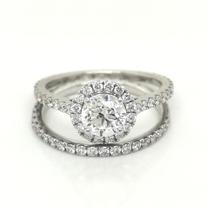 Brilliant 1.01 Carat Diamond Engagement Ring & Wedding Band Set in 18K White Gold.