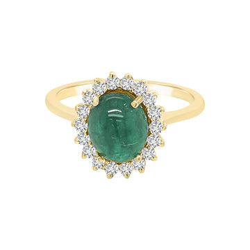 Cabochon Emerald And Diamond Ring In 18k Yellow Gold.