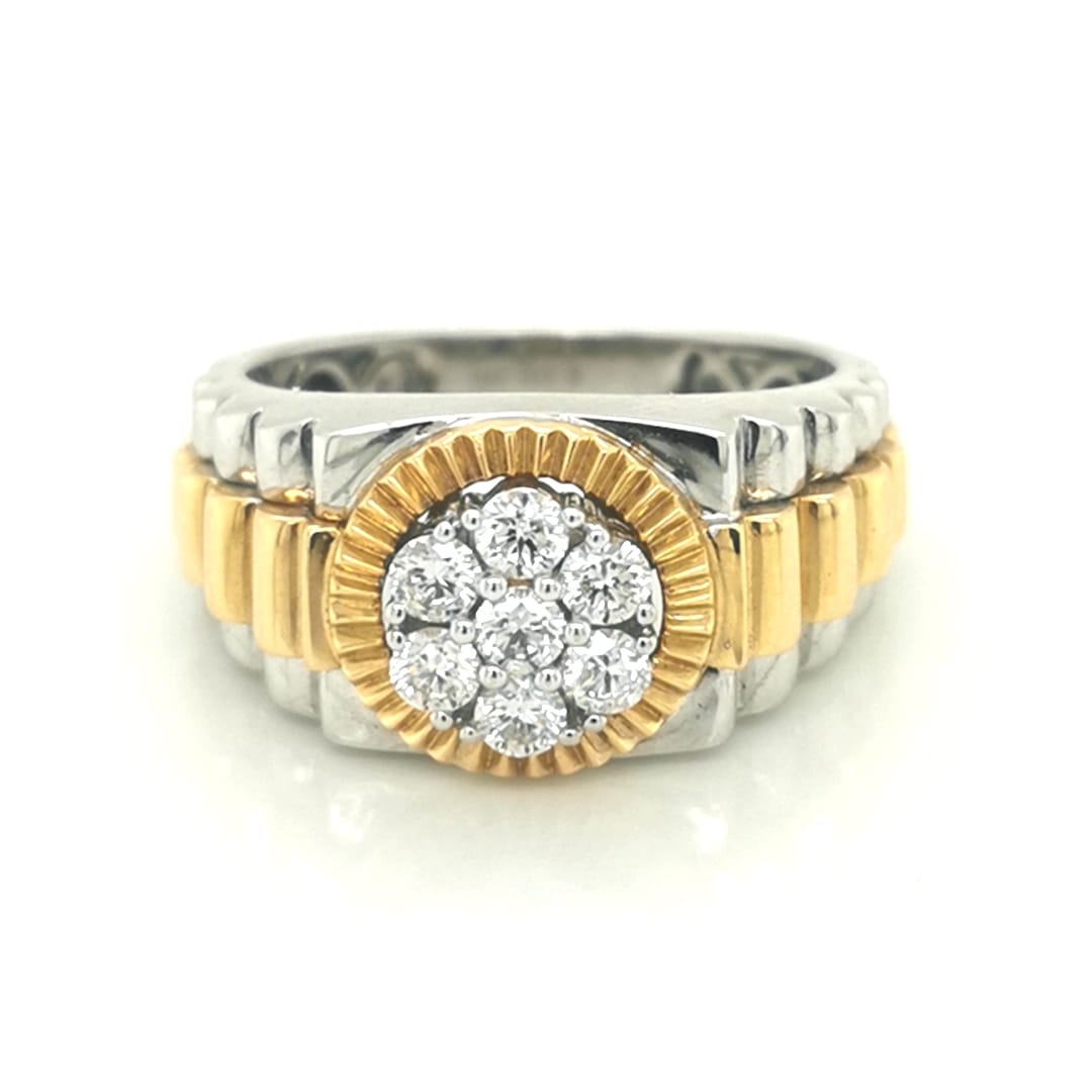 Men's Diamond Ring In 18k White And Yellow Gold.