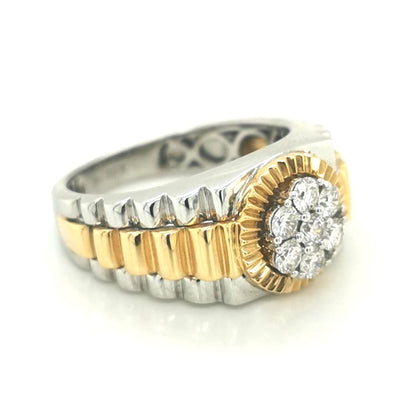 Men's Diamond Ring In 18k White And Yellow Gold.