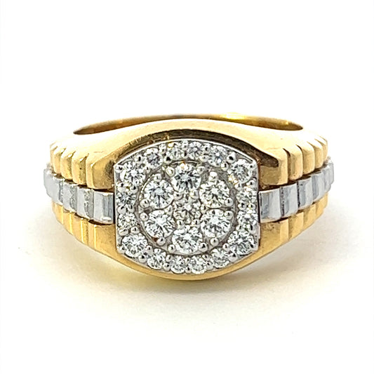 Cluster Set Diamond Ring For Mens In 18k White And Yellow Gold.