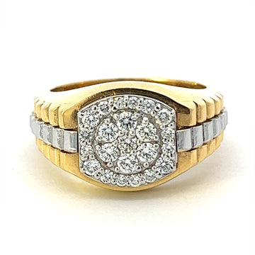 Cluster Set Diamond Ring For Mens In 18k White And Yellow Gold.