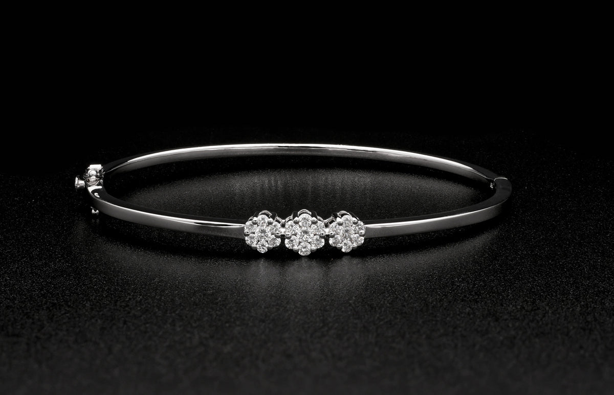 Diamond Floral Bangle Bracelet in 18K White Gold