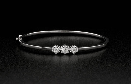 Diamond Floral Bangle Bracelet in 18K White Gold