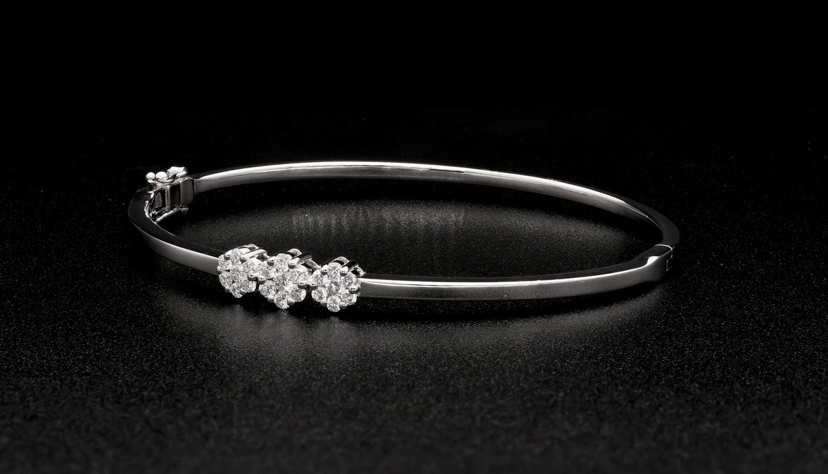 Diamond Floral Bangle Bracelet in 18K White Gold