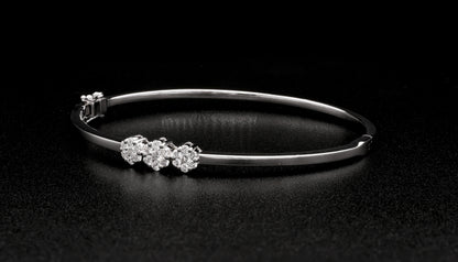Diamond Floral Bangle Bracelet in 18K White Gold