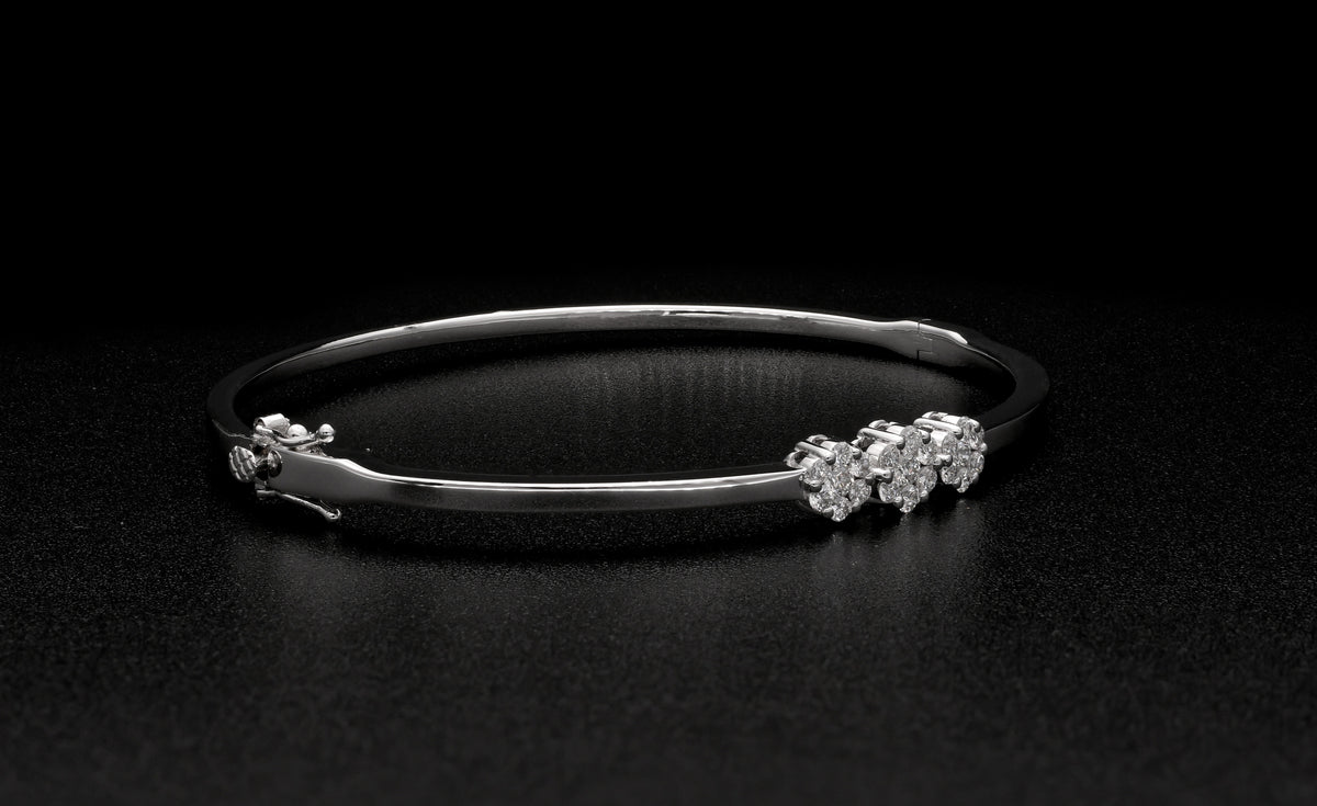 Diamond Floral Bangle Bracelet in 18K White Gold