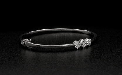Diamond Floral Bangle Bracelet in 18K White Gold