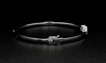 Diamond Floral Bangle Bracelet in 18K White Gold