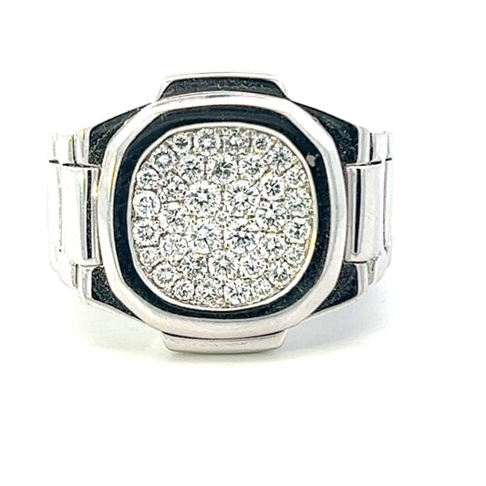 Men's Diamond Ring In 18k White Gold.