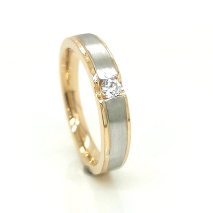 Men's Solitaire Diamond Ring In 18k Yellow And White Gold.