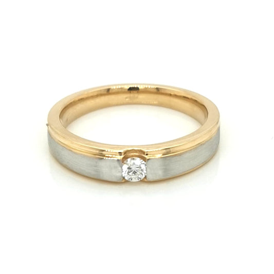 Men's Solitaire Diamond Ring In 18k Yellow And White Gold.