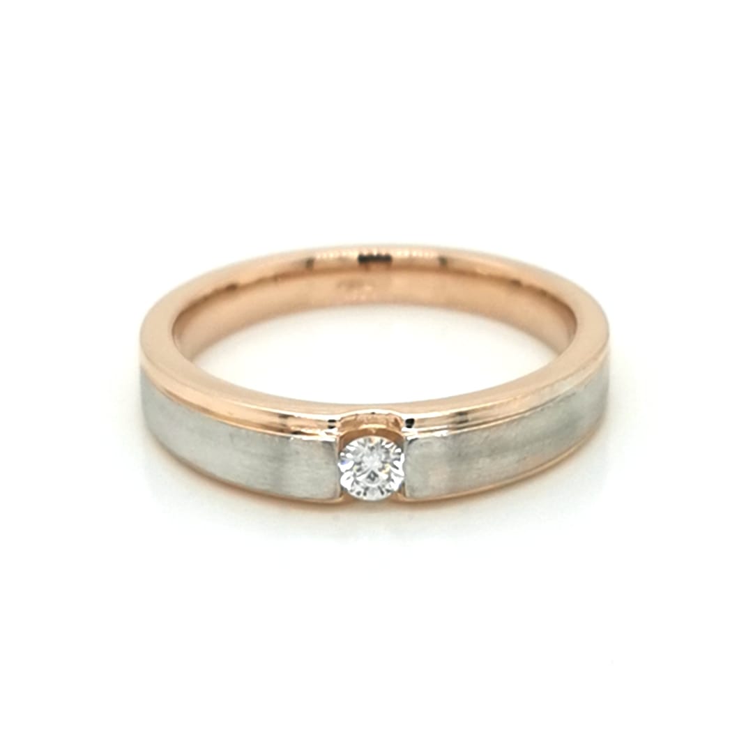 Men's Solitaire Diamond Ring In Two Tone 18k Gold.