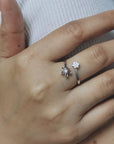 Bypass Design Flower Ring With Diamond In 18k White Gold.