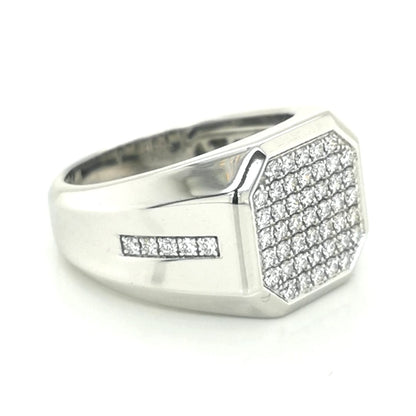 Cluster Set Men's Diamond Ring In 18k White Gold.