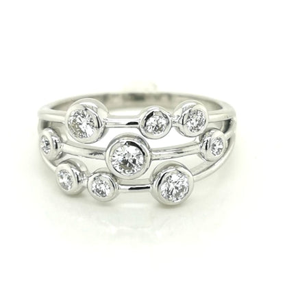 Three Row Diamond Bubble Ring In 18k White Gold.