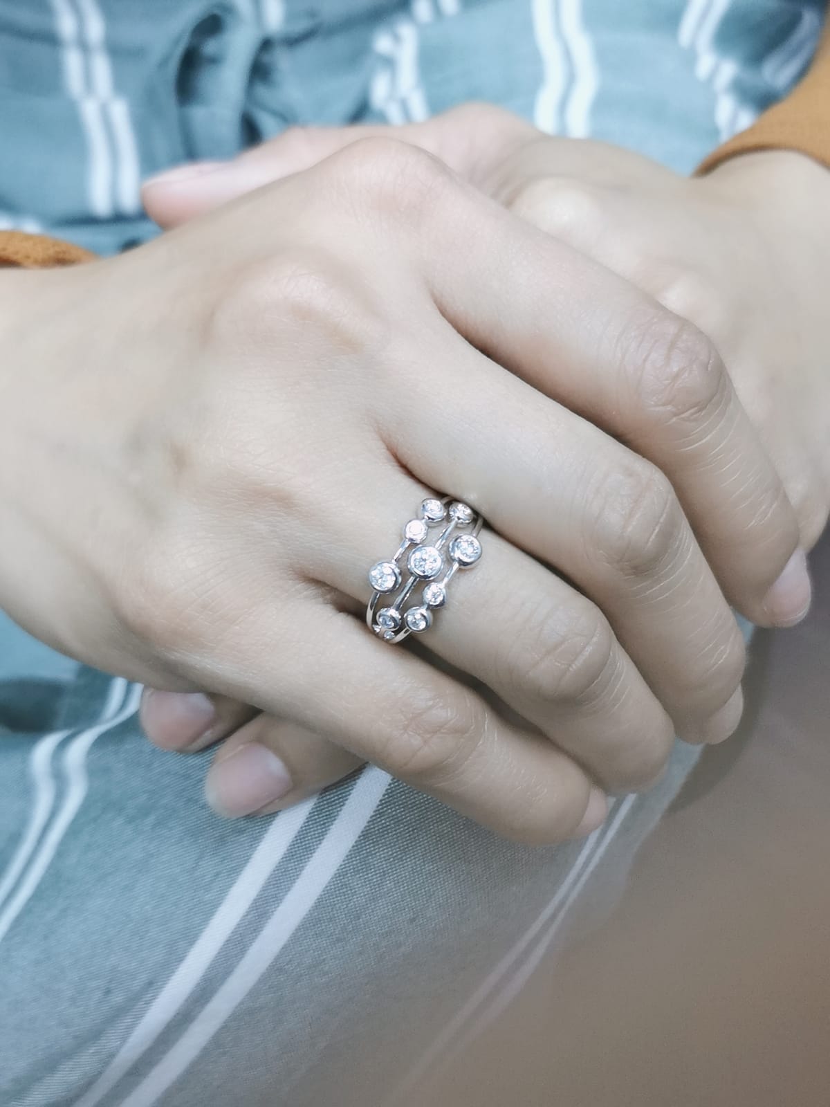 Three Row Diamond Bubble Ring In 18k White Gold.