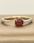 Open Cuff Ruby And Diamond Ring In 18k Yellow Gold.