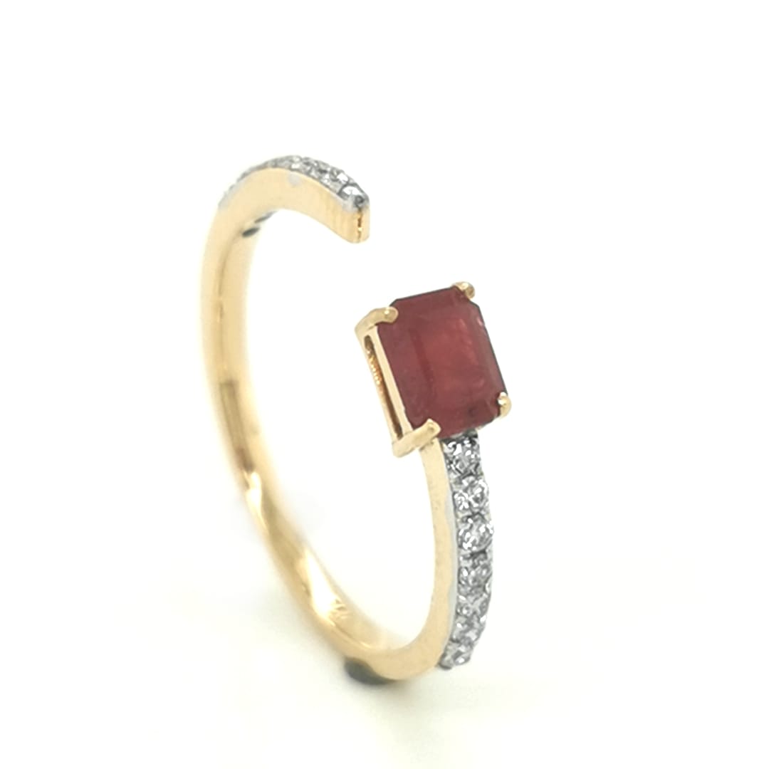 Open Cuff Ruby And Diamond Ring In 18k Yellow Gold.