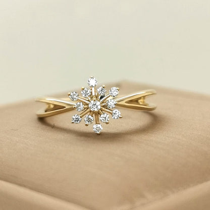 Starburst Diamond Ring In 18k Yellow Gold.