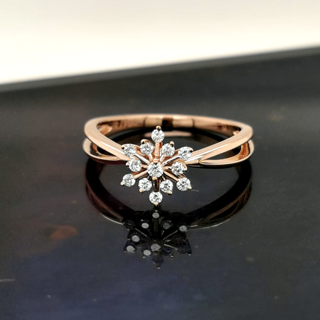 Star Burst Design Diamond Ring In 18k Rose Gold.