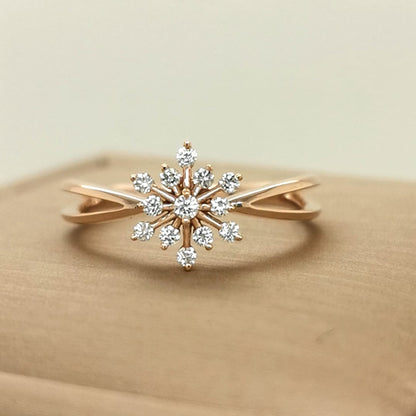 Star Burst Design Diamond Ring In 18k Rose Gold.